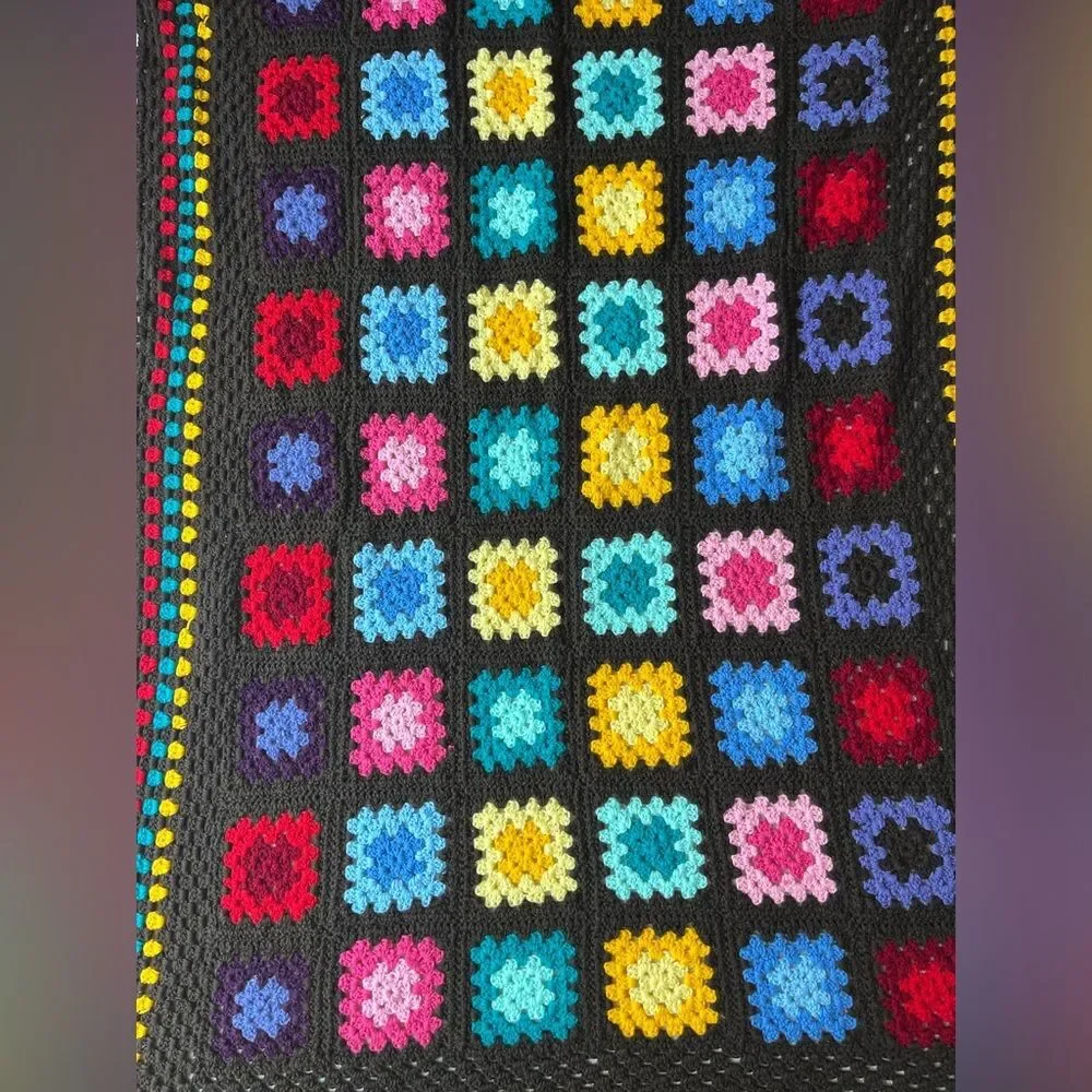 Vintage Handmade Square Multicolor Throw Blanket